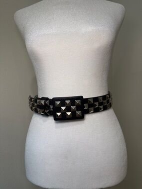 Streets Ahead Black Wide Belt with Silver Pyramid Studs